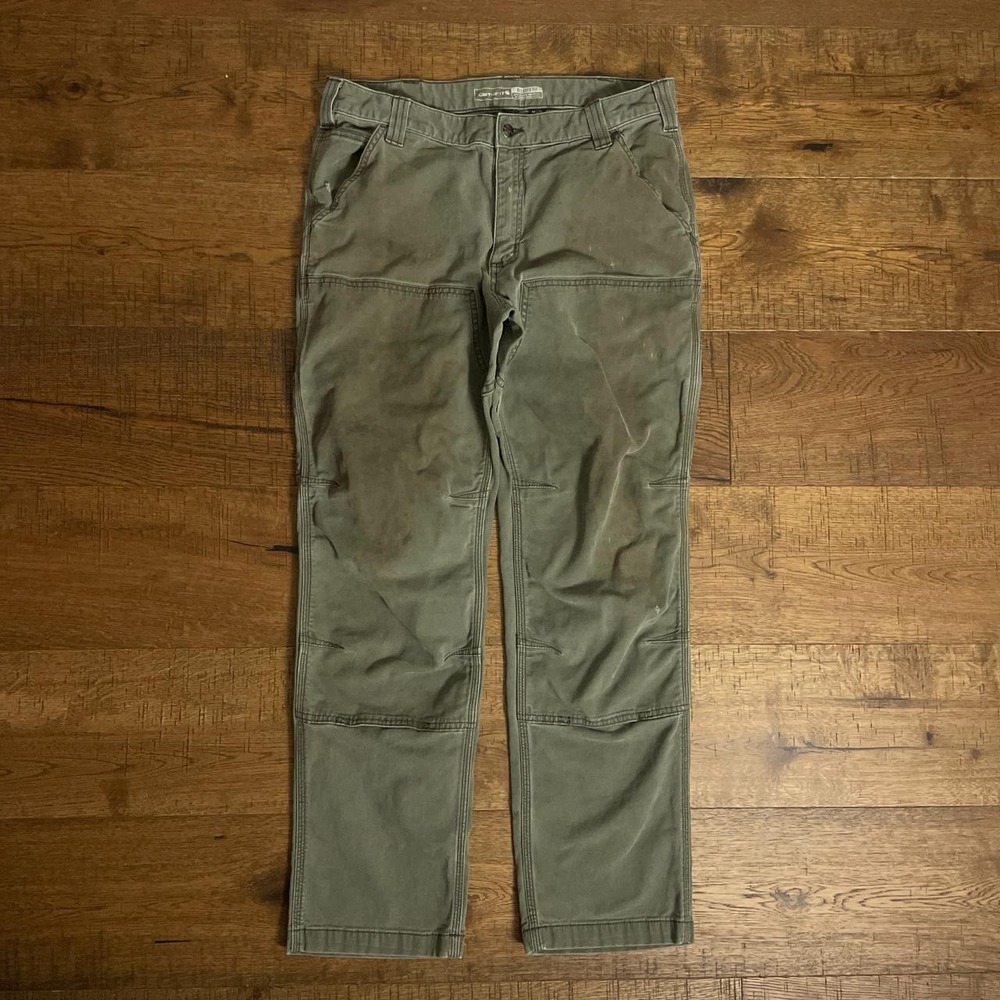 Carhartt Double Knee Pants Mens 35x29 Olive Green Workwear Skater Relaxed
